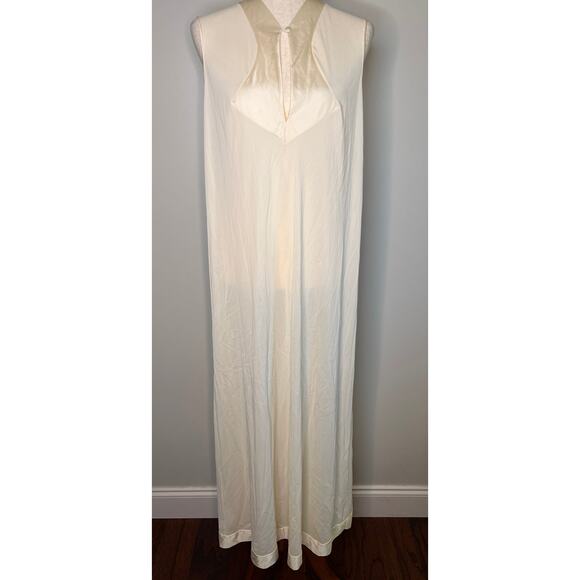 1960s Vanity Fair Cream Silky Romantic Feminine Dynasty Mod Slip Maxi Dress M - Picture 1 of 7
